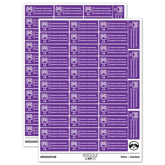 Completed With Checklist Owl Teacher Student School Sticker Set - Purple - Gloss Finish - 1.5" Small