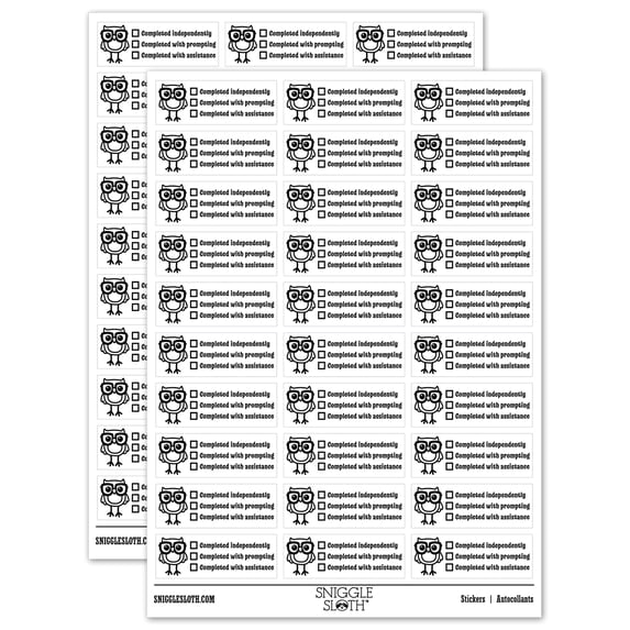 Completed With Checklist Owl Teacher Student School Sticker Set - White - Gloss Finish - 1.75" Medium
