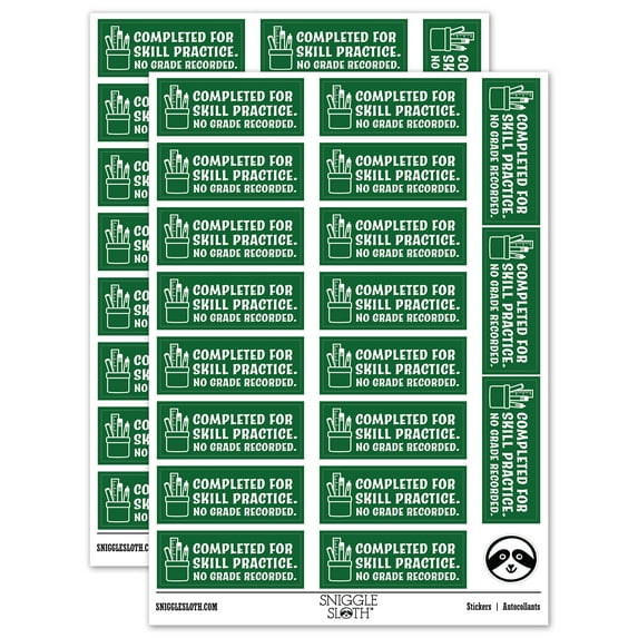 Completed for Skill Practice No Grade Recorded Teacher Student School Sticker Set - Dark Green - Matte Finish - 2.00" Large