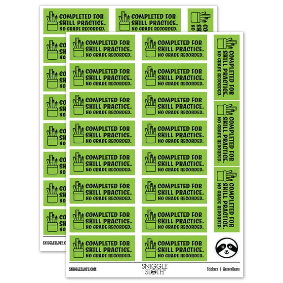 Completed for Skill Practice No Grade Recorded Teacher Student School Sticker Set - Light Green - Matte Finish - 2.00" Large