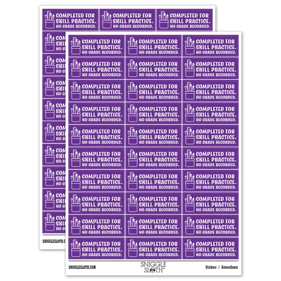 Completed for Skill Practice No Grade Recorded Teacher Student School Sticker Set - Purple - Matte Finish - 1.75" Medium