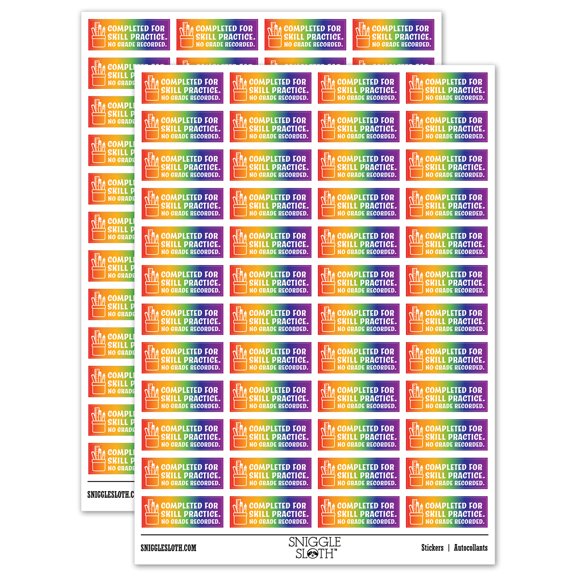 Completed for Skill Practice No Grade Recorded Teacher Student School Sticker Set - Rainbow - Gloss Finish - 1.25" Mini