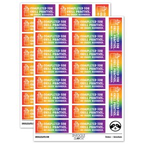 Completed for Skill Practice No Grade Recorded Teacher Student School Sticker Set - Rainbow - Matte Finish - 2.00" Large