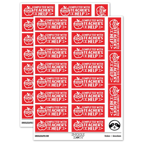 Completed with Teacher's Help Teacher Student School Sticker Set - Red - Gloss Finish - 2.00" Large