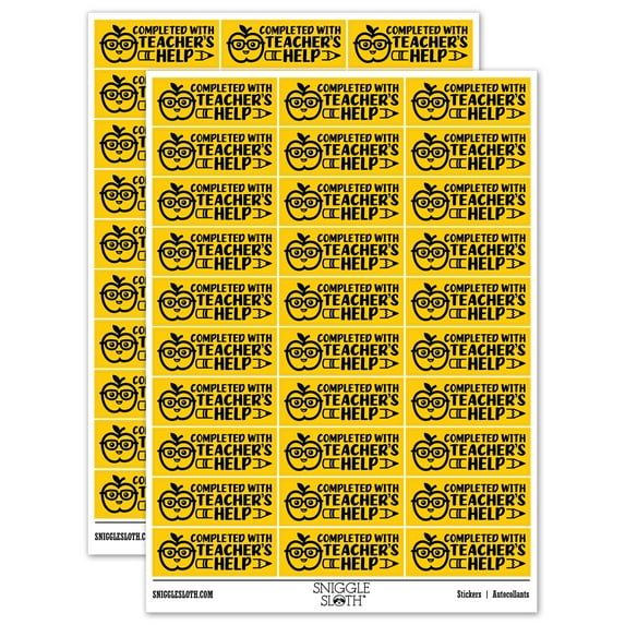 Completed with Teacher's Help Teacher Student School Sticker Set - Yellow - Matte Finish - 1.75" Medium