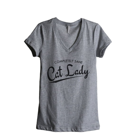 Completely Sane Cat Lady Women's Fashion Relaxed V-Neck T-Shirt Tee Heather Grey 2X-Large