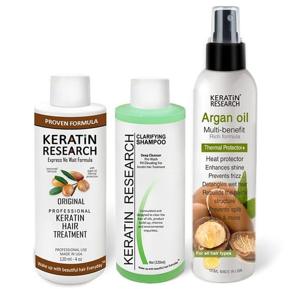 Complex Brazilian Keratin Hair Treatment Kit with Argan Oil Blowout Treatment Natural Organic Results Straightening and Smoothing Hair with Thermal Protection Argan Oil Spray (4oz+4oz+4oz)
