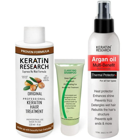 Complex Brazilian Keratin Hair Treatment Kit with Argan Oil Blowout Treatment Straightening and Smoothing Hair with Thermal Protection Spray Keratina Brasilera Para Alisar el Pelo (4oz+1oz+4oz)