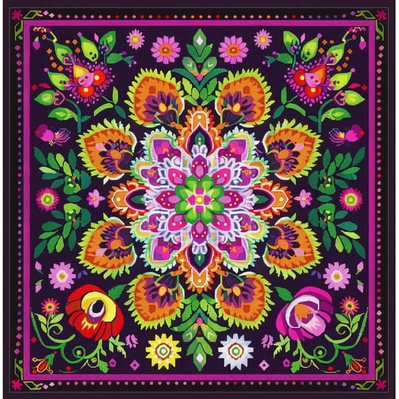 Complex Mandala Pattern Abstract Flower DIY 11CT Stamped Cross Stitch Kits for Beginners Easy Needlepoint Embroidery Counted Cross Stitch Art Craft for Wall Decoration 16x16inch(11)