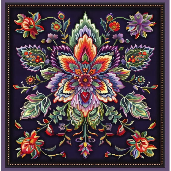 Complex Mandala Pattern Abstract Flower DIY 11CT Stamped Cross Stitch Kits for Beginners Easy Needlepoint Embroidery Counted Cross Stitch Art Craft for Wall Decoration 16x16inch(10)