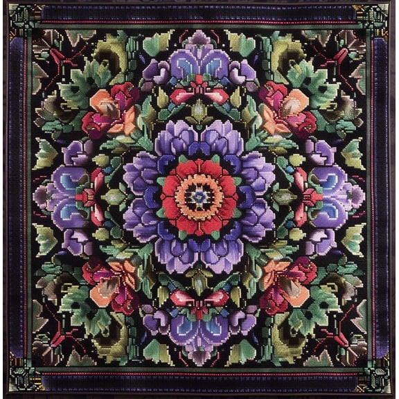 Complex Mandala Pattern Abstract Flower DIY 11CT Stamped Cross Stitch Kits for Beginners Easy Needlepoint Embroidery Counted Cross Stitch Art Craft for Wall Decoration 16x16inch(1)