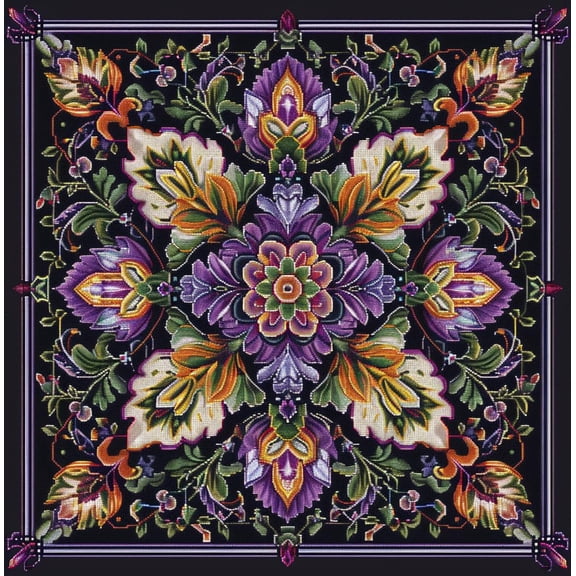 Complex Mandala Pattern Abstract Flower DIY 11CT Stamped Cross Stitch Kits for Beginners Easy Needlepoint Embroidery Counted Cross Stitch Art Craft for Wall Decoration 16x16inch(9)
