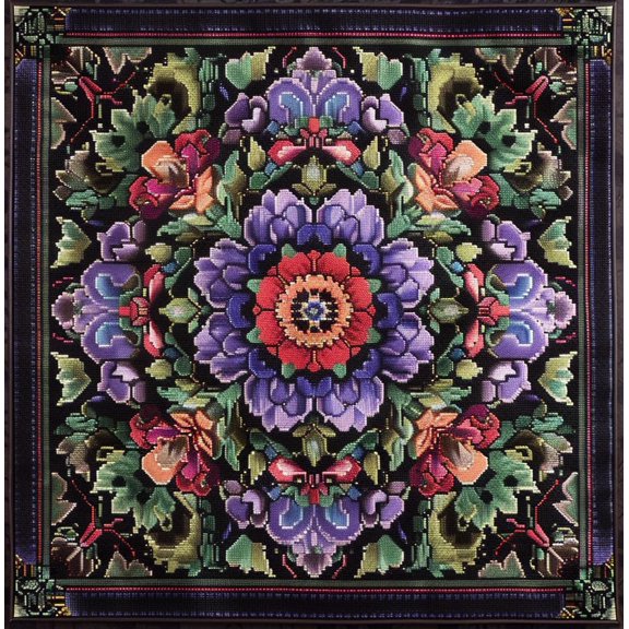 Complex Mandala Pattern Abstract Flower DIY 11CT Stamped Cross Stitch Kits for Beginners Easy Needlepoint Embroidery Counted Cross Stitch Art Craft for Wall Decoration 20x20inch(1)