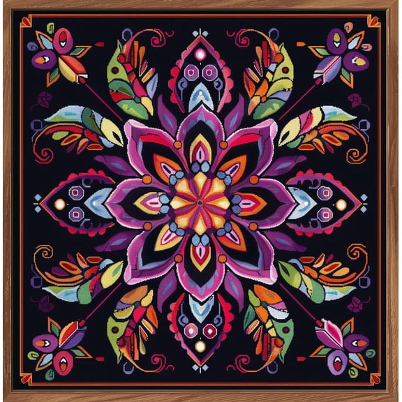 Complex Mandala Pattern Abstract Flower DIY 11CT Stamped Cross Stitch Kits for Beginners Easy Needlepoint Embroidery Counted Cross Stitch Art Craft for Wall Decoration 16x16inch(3)