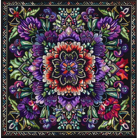 Complex Mandala Pattern Abstract Flower DIY 11CT Stamped Cross Stitch Kits for Beginners Easy Needlepoint Embroidery Counted Cross Stitch Art Craft for Wall Decoration 20x20inch(7)
