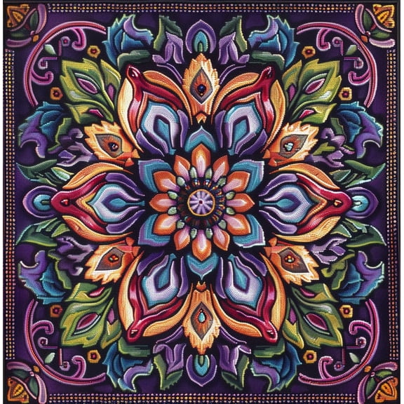 Complex Mandala Pattern Abstract Flower DIY 11CT Stamped Cross Stitch Kits for Beginners Easy Needlepoint Embroidery Counted Cross Stitch Art Craft for Wall Decoration 16x16inch(12)