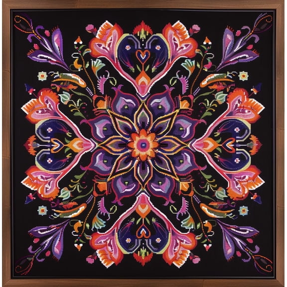 Complex Mandala Pattern Abstract Flower DIY 11CT Stamped Cross Stitch Kits for Beginners Easy Needlepoint Embroidery Counted Cross Stitch Art Craft for Wall Decoration 16x16inch(6)