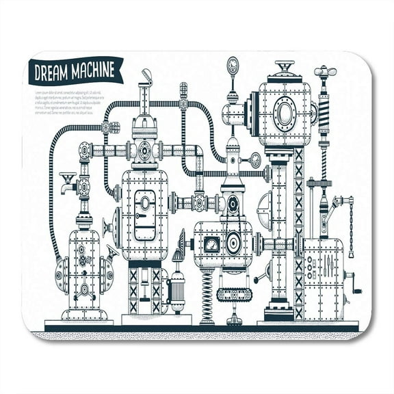 Complex Mechanism Interlacing of Various Mechanical Engineering Is Black and White Contour in the Doodle Mousepad Mouse Pad Mouse Mat 9x10 inch