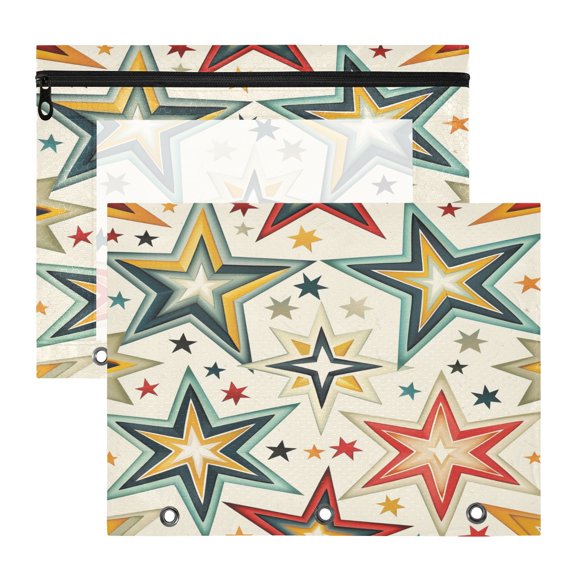 Complex Stars A4 Pencil Pouch 3 Ring Zipper Pencil Pouches Pencil Case for Binder Cosmetic Bag 2 Pack
