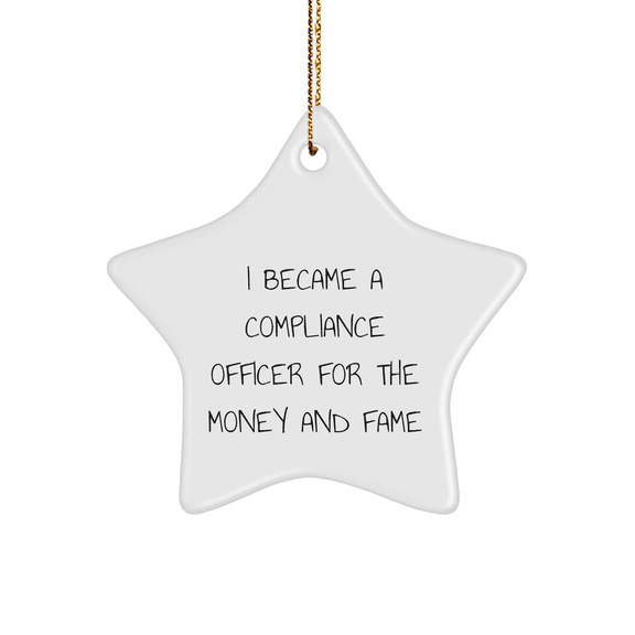Compliance Officer Gifts for Christmas - 'I Became A Compliance Officer For The Money And Fame' Star Ornament, Funny Quote, Gifts from Friends to Compliance Officer