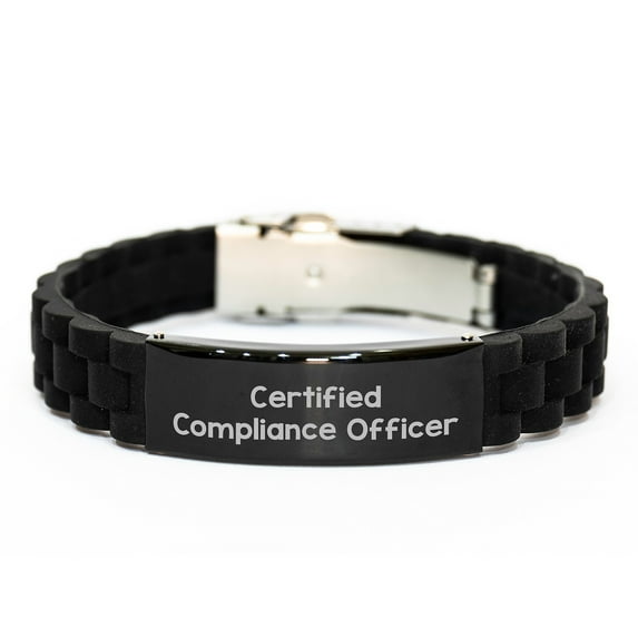 Compliance Officer Gifts from Friends, Compliance Officer Birthday Unique Gifts, 'Certified Compliance Officer' Glide lock Clasp Bracelet for Men, Funny Quote