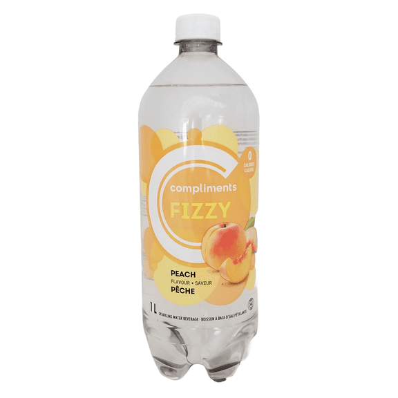 Compliments FIZZY Peach Flavored Sparkling Water, 1L/35.2 fl oz