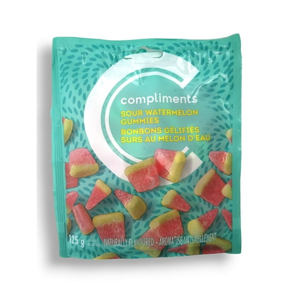 Compliments Sour Watermelon Gummies Candy, 125g/4.4 oz. Bag