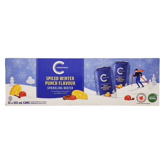 Compliments Sparkling Water Spiced Winter Punch Flavor, Unsweetened - 12x355ml/12.5 fl oz