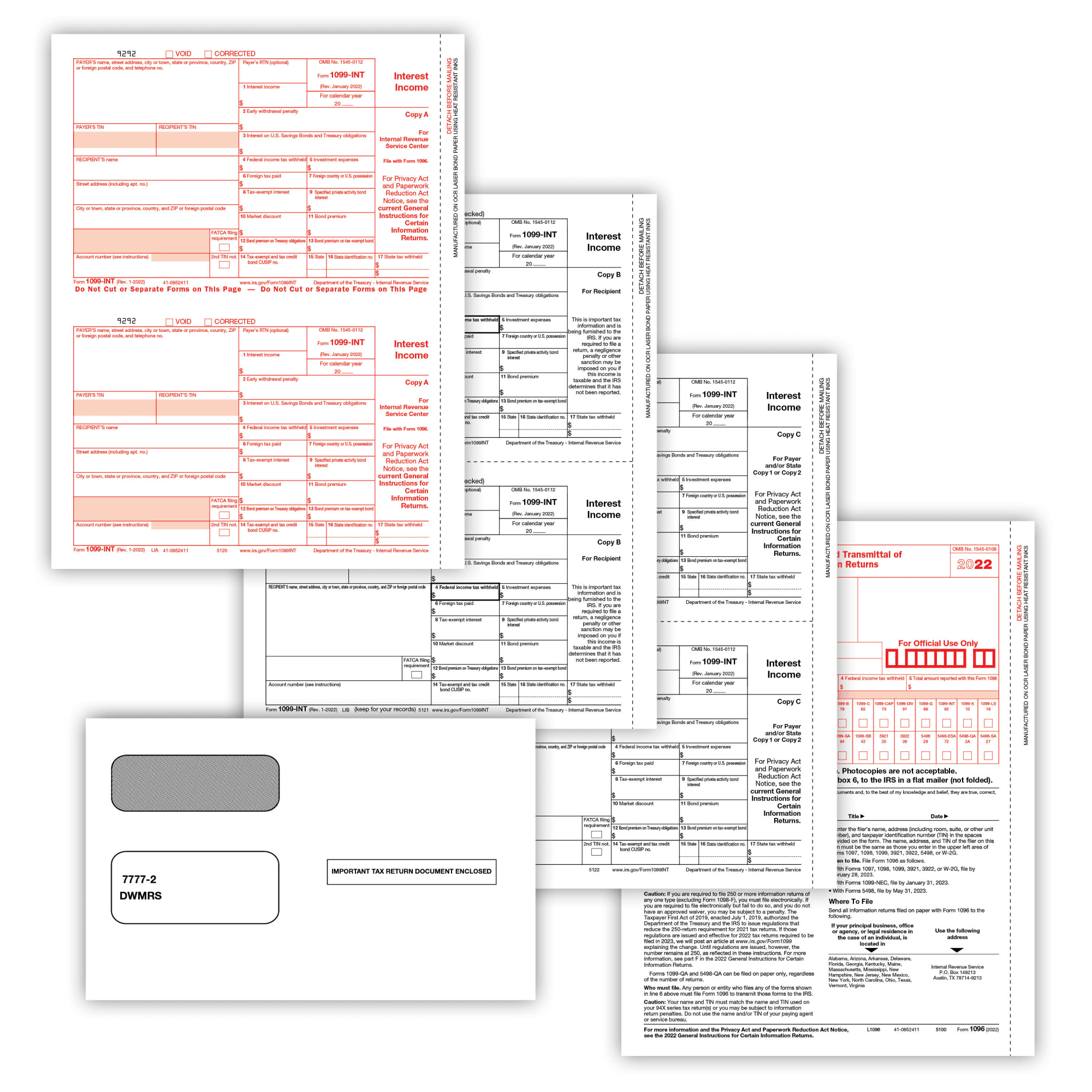 ComplyRight™ 1099INT Tax Forms Set, 4Part, Copies A, B, C, Laser, 81