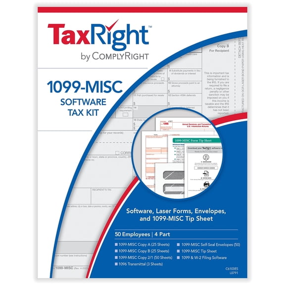 TaxRight 2025 1099-MISC Tax Form Tax Forms Envelopes TipSheet & Software 4-Part 50/Pack (SC6103ES)