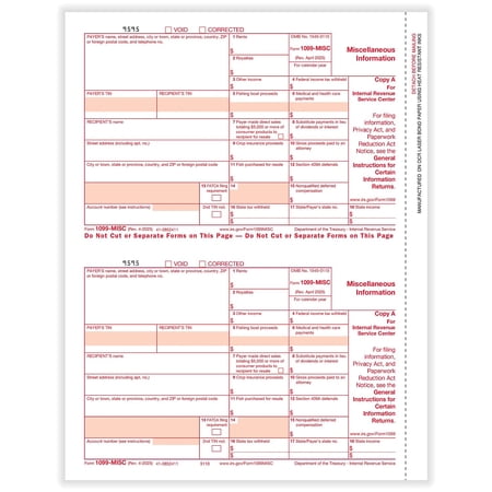 ComplyRight 2025 1099-MISC Tax Form 1-Part 2-Up Federal Copy A 50/Pack (511050)