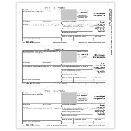 ComplyRight 2025 1099-NEC Tax Form 1-Part 3-Up Payer Copy C 50/Pack (NEC511250)
