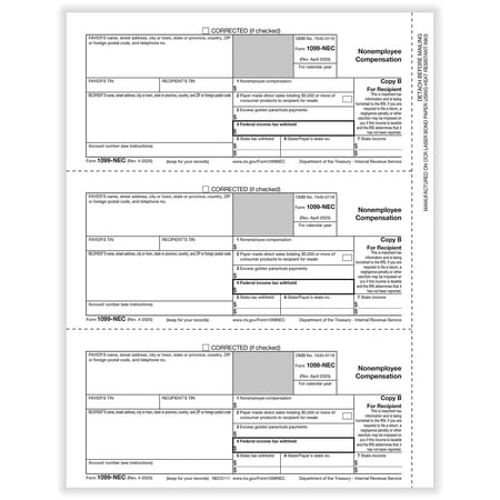 ComplyRight 2025 1099-NEC Tax Form 1-Part 3-Up Recipient Copy B 50/Pack (NEC511150)