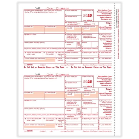 ComplyRight 2025 1099-R Tax Form 1-Part 2-Up Federal Copy A 50/Pack (514050)