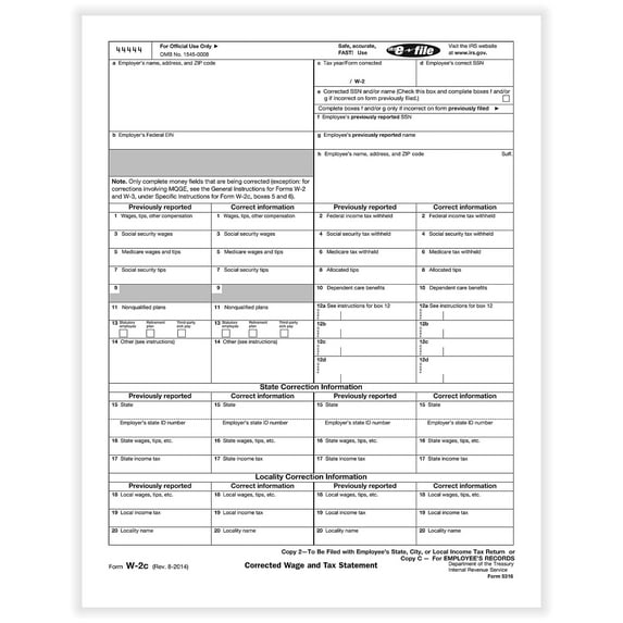 ComplyRight 2022 W-2C Tax Form 1-Part Copy 2/C 50/Pack (531650)