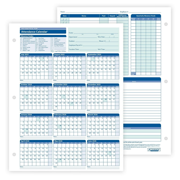 ComplyRight 2023-2024 Fiscal Attendance Calendar 50/Pack