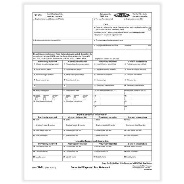 ComplyRight 2023 W-2C Employee Copy B Tax Form 50/Pack (531450 ...