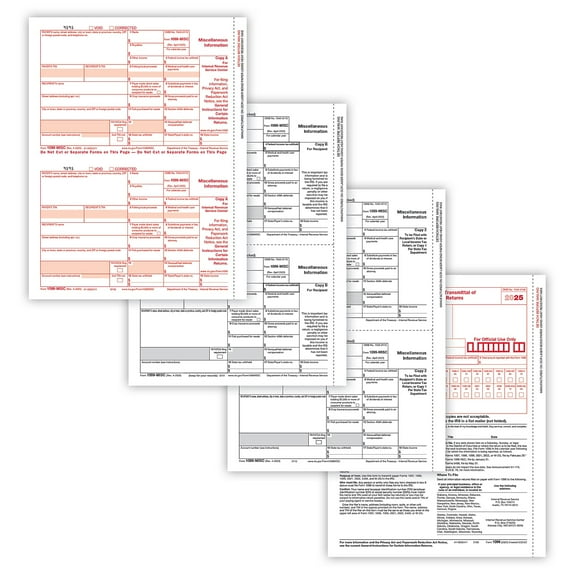 ComplyRight 2025 1099-MISC Tax Form 4-Part 2-Up Copy A B C/2 1096 Transmittal 25/Pack (610325)