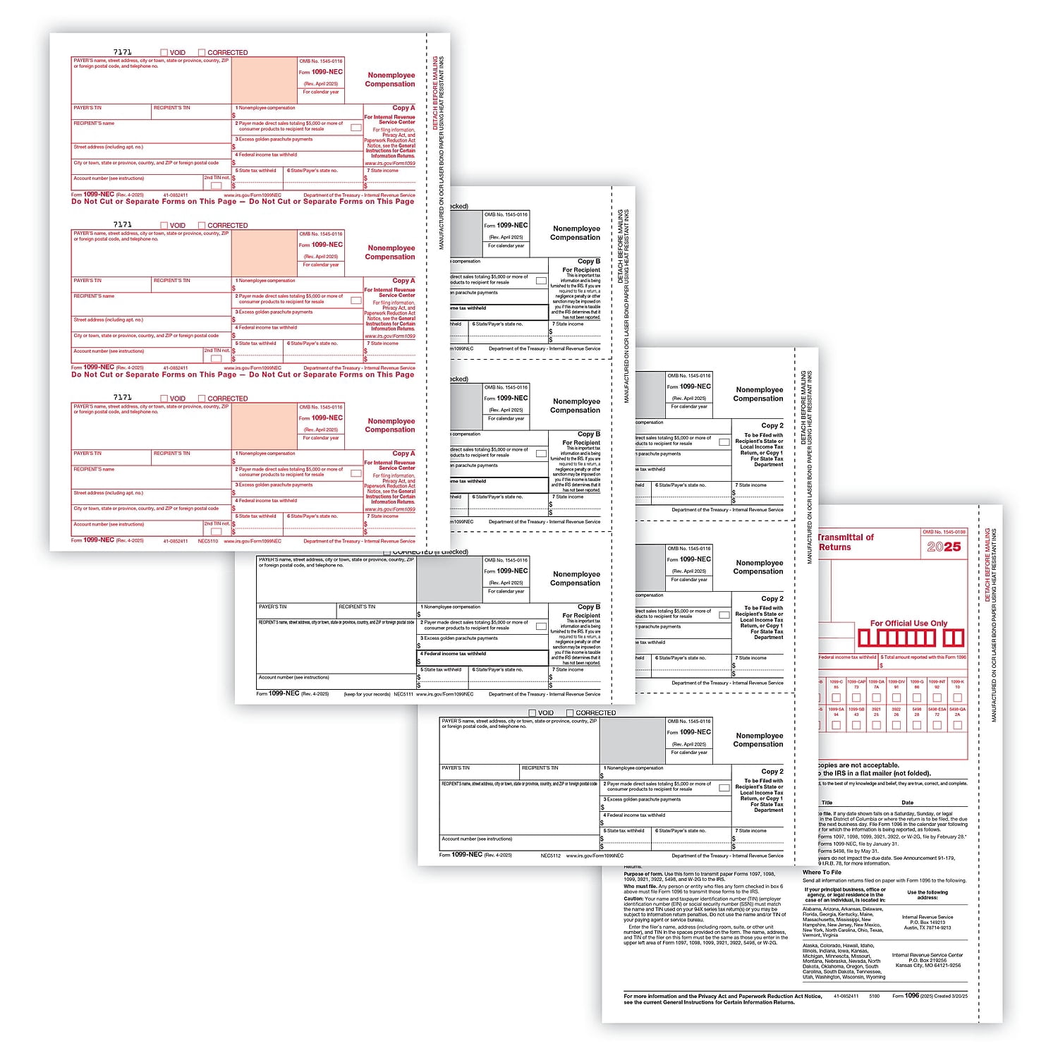 1099-NEC Tax Forms Pack Of 150 - Recipient Copy B Forms For Non-Employee Compensation