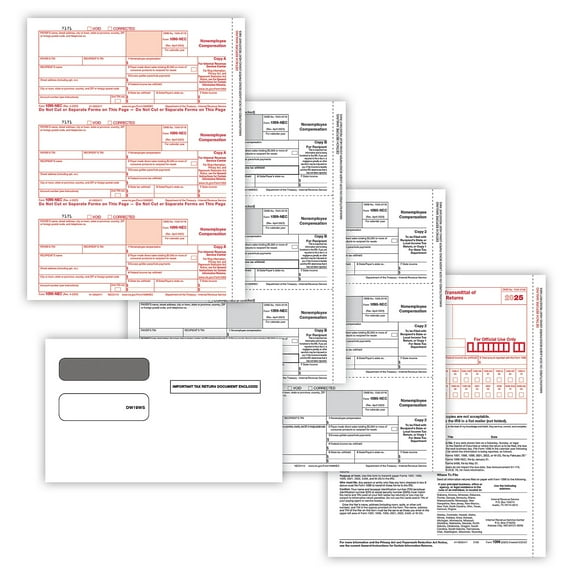ComplyRight 2025 1099-NEC Tax Form 50 self-seal envelopes 4-Part 3-Up Copy A B C/2 1096 Transmittal