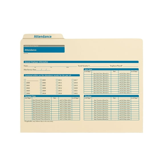ComplyRight Employee Attendance Records Organizer Pack of 25 (A0308)