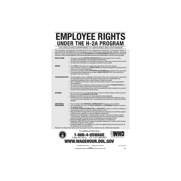 ComplyRight Employee Rights Under H-2A Program English Poster (E3202)