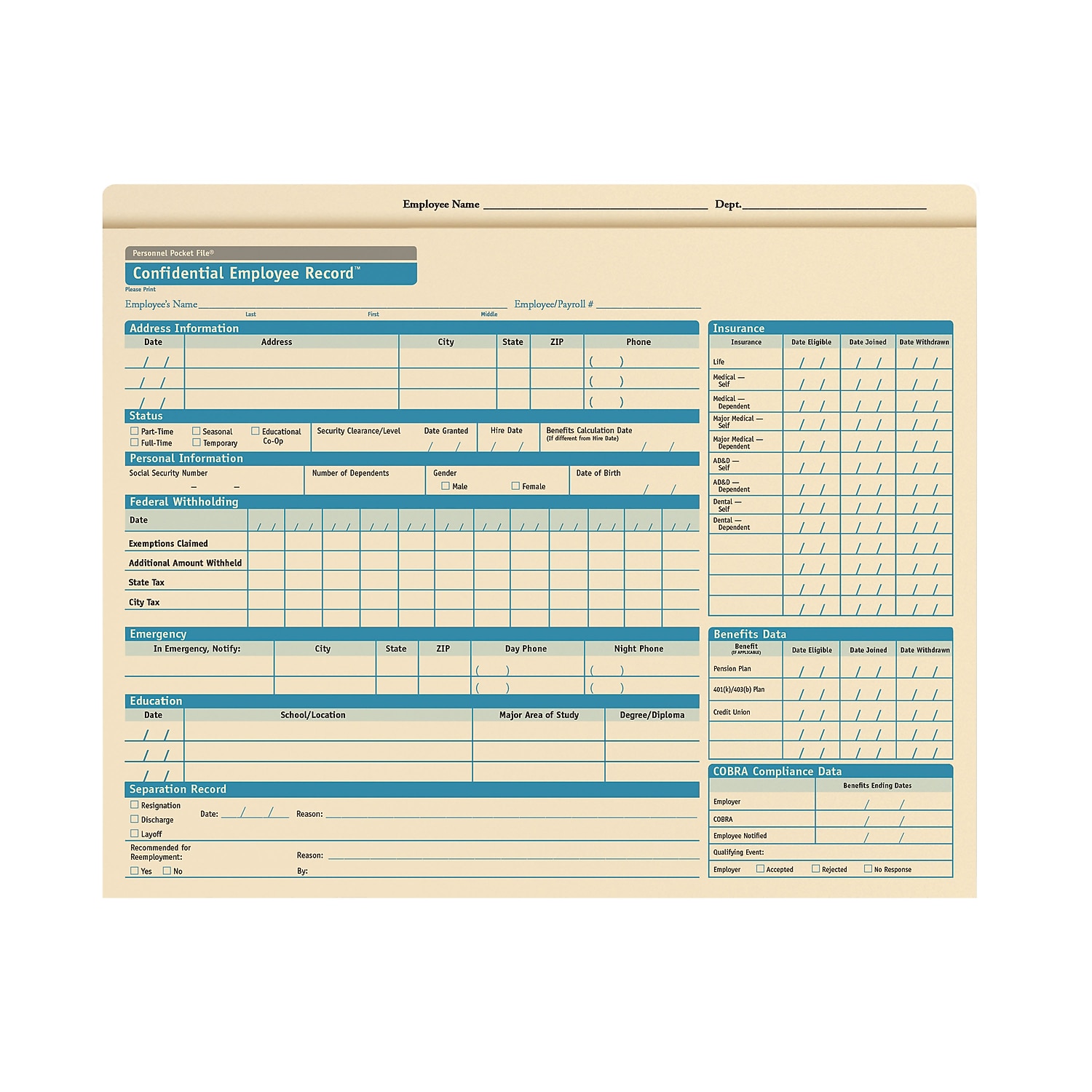 ComplyRight Personnel Pocket File Folder Pack of 25 (A1202)