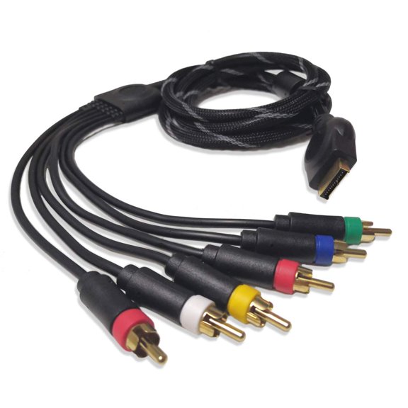 Component AV Cable for PS/PS2/PS3 Game Consoles, 1.8m Gold-Plate with Mesh Color Difference Line