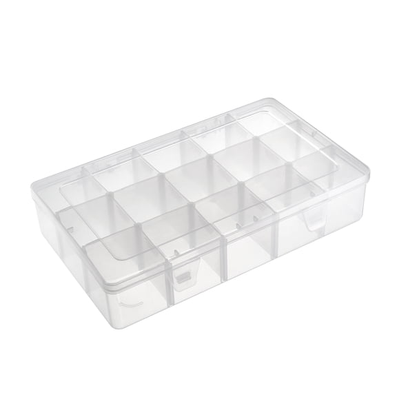 Component Storage Box PP Adjustable 15 Grids Clear White 270x160x55mm