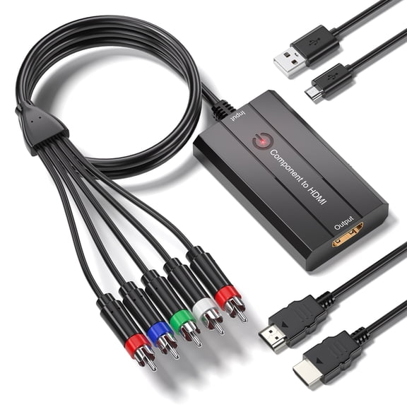 Component to HDMI Converter, 1080P YPbPr RGB Adapter for DVD, STB and VHS Female Component Output to HDTV