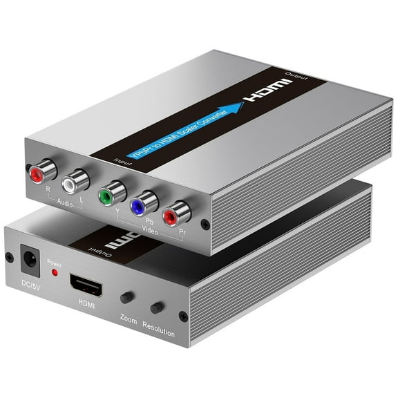 Component to HDMI Converter with Scaling Function and Zoom Function, YPbPr to HDMI Converter for DVD/NGC/Wii/VHS/PS2(Not for 240P games)