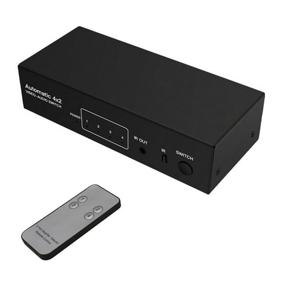 Composite AV Switch Splitter 4 in 2 Out Analog Video C- AV Splitter Switch 4X2 with Remote for DVD TV US Plug