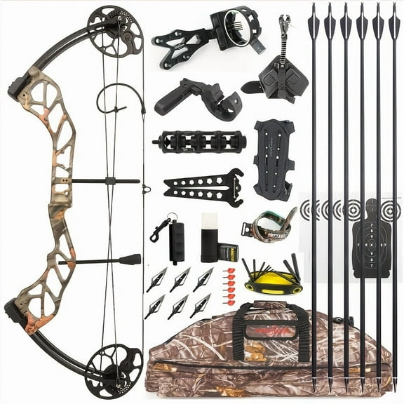 A Composite Bow Set, Adjustable From 19-70 Pounds, with An Arrow Speed Of 320fps, Suitable for Daily Practice In Archery, Outdoor Sports, And Archery Competitions