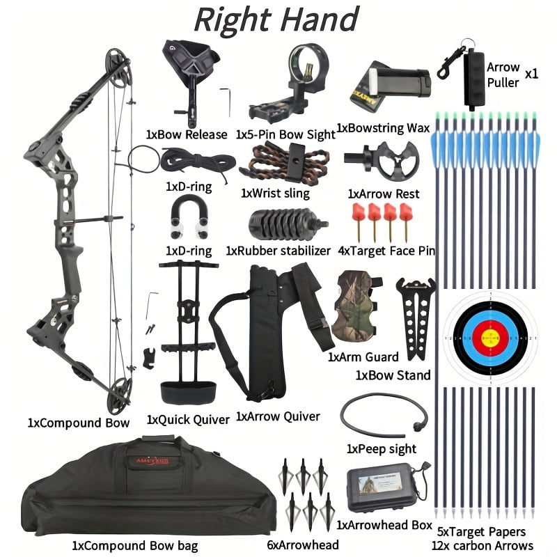 Composite Bow Set For Outdoor Hunting And Target Shooting, With Adjustable Bow Pull Of 20-70 Pounds And A Towing Length Of 24-30 Inches, Suitable For Adult/beginner Hunting